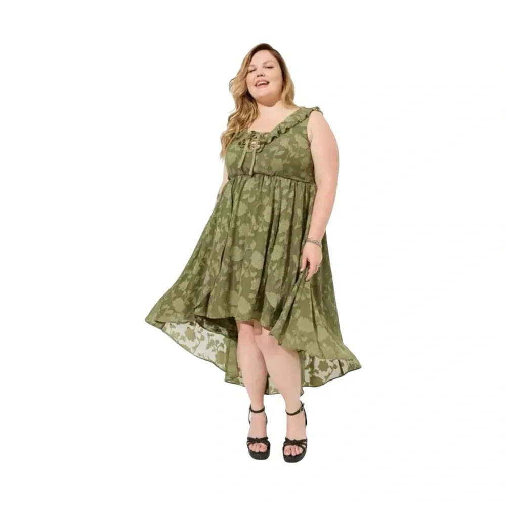 Torrid Olive High Low Dress FESTI sz 2 - Picture 1 of 9